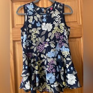Vince Camuto Navy Floral Peplum Blouse Sleeveless Ruffle Hem XS